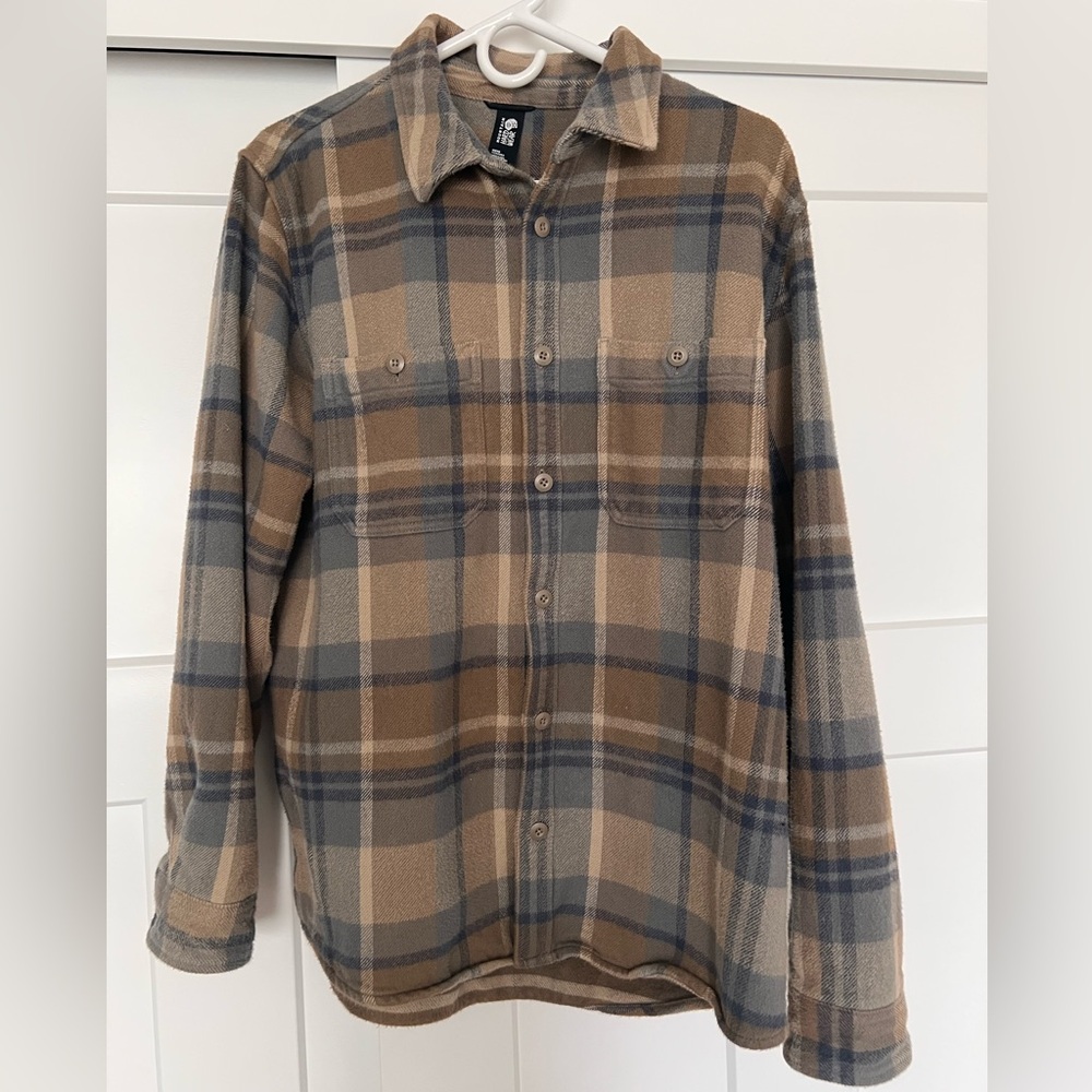 Mountain Hardwear Pusher Men’s Plaid Flannel Button-Up Shirt in Brown and Blue